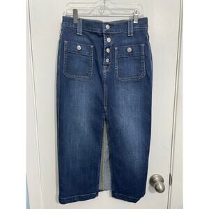 7 For All Mankind Denim Skirt Size 27 Button Fly Front Slit Club Western Cowgirl